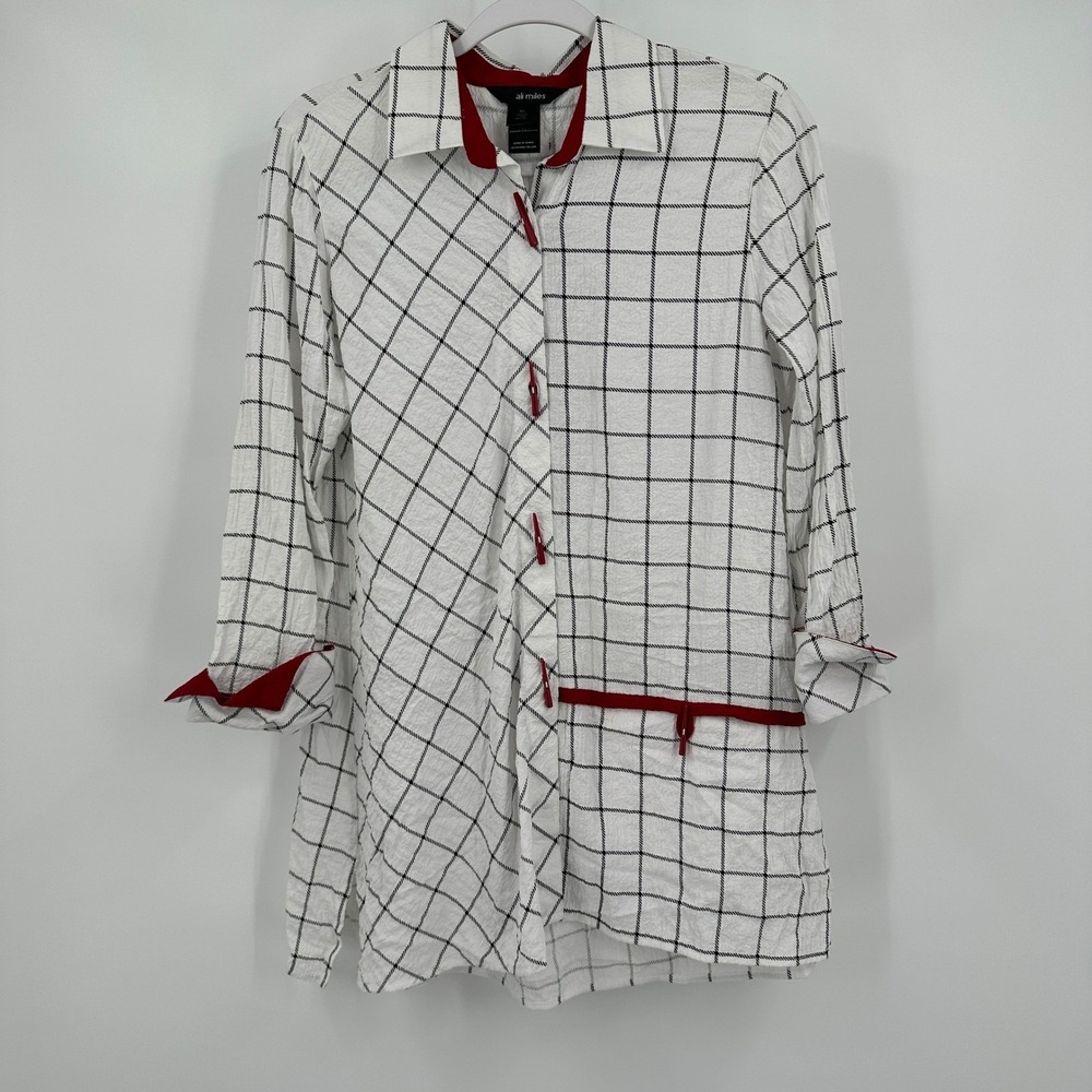 Ali Miles Womens Lagenlook Art To Wear Tunic Top Size XS Windowpane Quirky